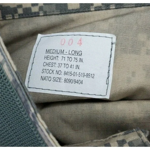 Military Army Combat Uniform Digital Camo Size Medium Long Field Jacket Coat